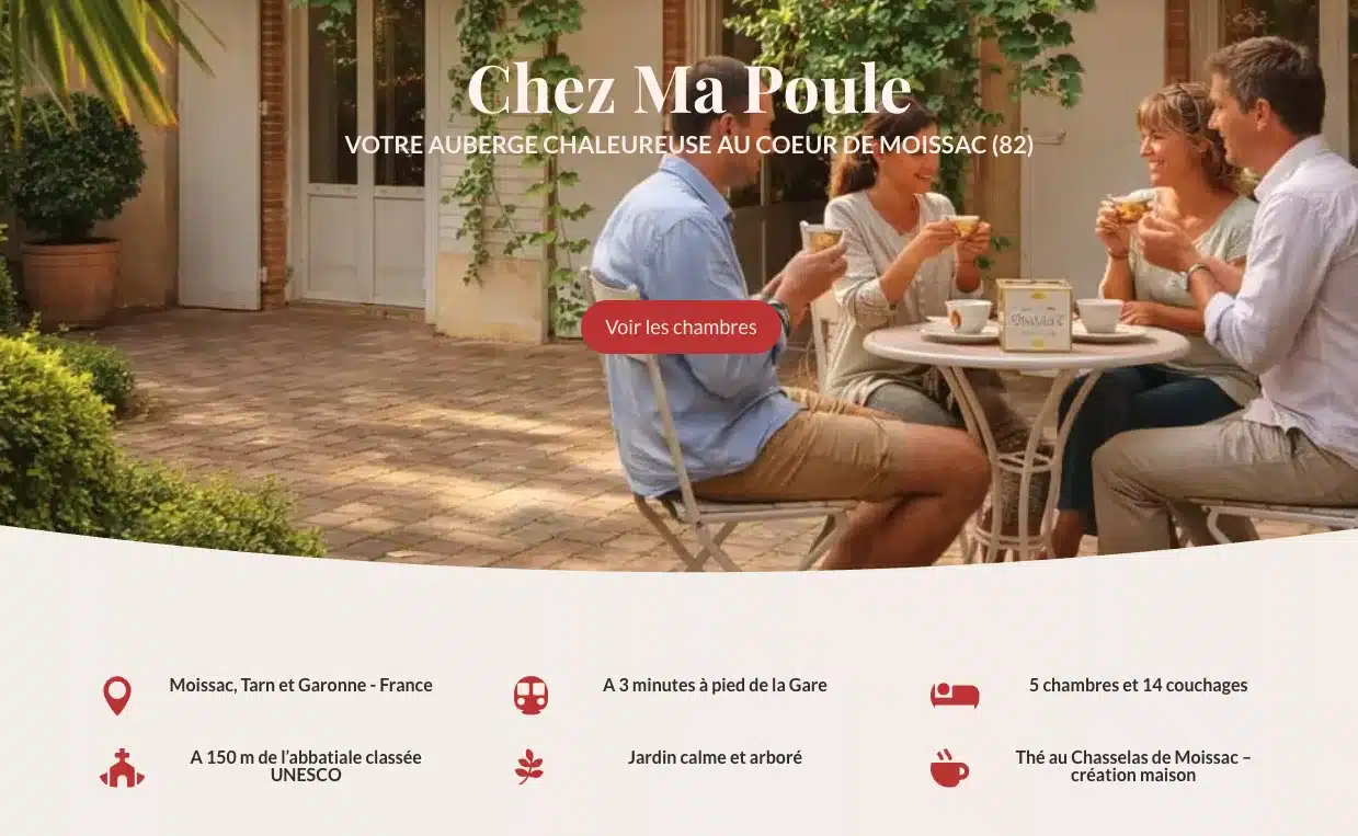 L'en-têt du site web chez ma poule offre une promesse claire